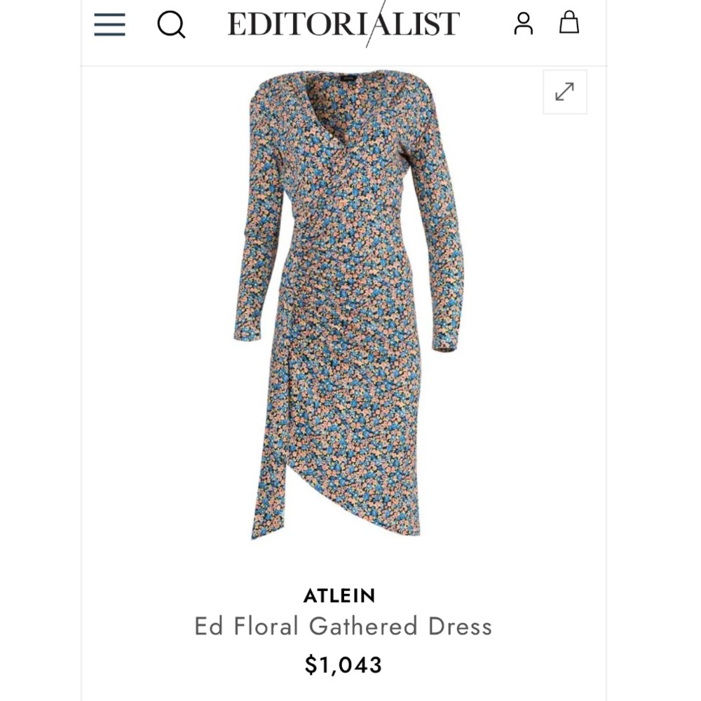 Atlein Floral Asymmetrical Ruched Gathered Dress size 2